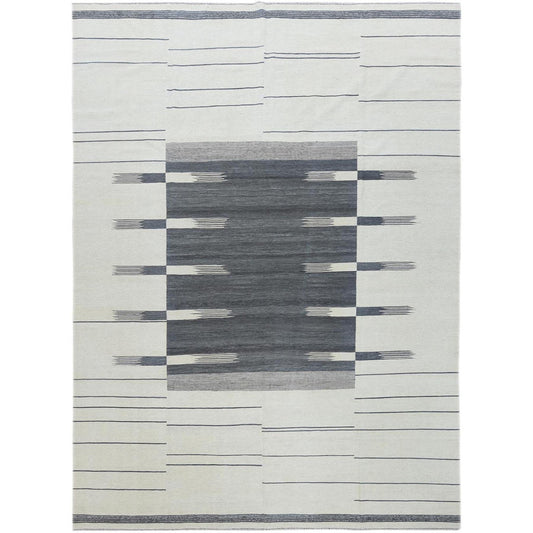 Flat Weave Wool Hand Woven Rug Grey No Border 12.5X14.10 -O060124