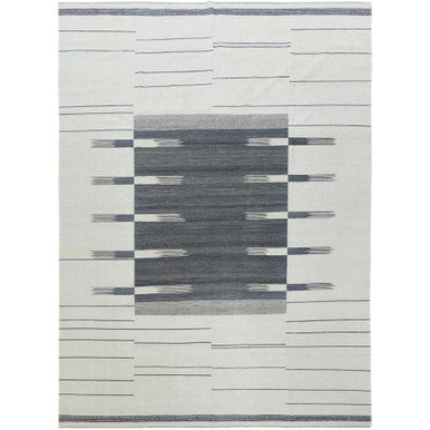 Flat Weave Wool Hand Woven Rug Grey No Border 12.5X14.10 -O060124