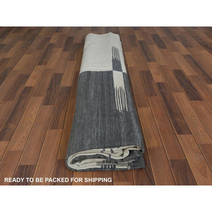Flat Weave Wool Hand Woven Rug Grey No Border 12.5X14.10 -O060124