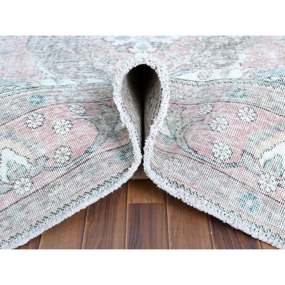 White Wash Vintage & Silver Wash Worn Wool Hand Knotted Rug Red Red 6.8X9.8 -O060183