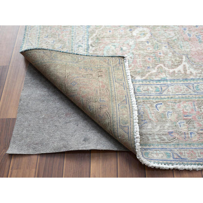 White Wash Vintage & Silver Wash Worn Wool Hand Knotted Rug Red Beige 6.2X9.7 -O060186
