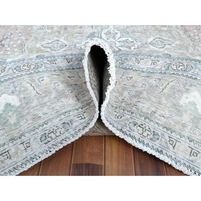 White Wash Vintage & Silver Wash Worn Wool Hand Knotted Rug Red Beige 6.2X9.7 -O060186