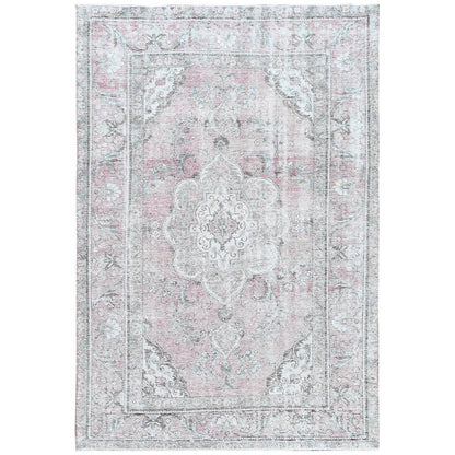 White Wash Vintage & Silver Wash Worn Wool Hand Knotted Rug Red Beige 6.4X9.6 -O060187