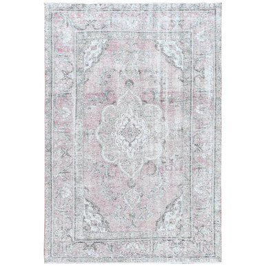 White Wash Vintage & Silver Wash Worn Wool Hand Knotted Rug Red Beige 6.4X9.6 -O060187