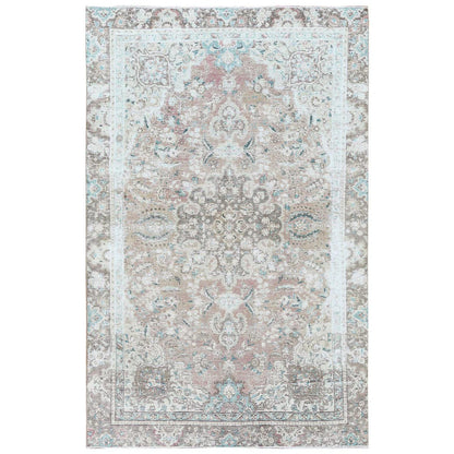 White Wash Vintage & Silver Wash Worn Wool Hand Knotted Rug Red Brown 5.10X9.5 -O060193