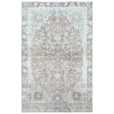 White Wash Vintage & Silver Wash Worn Wool Hand Knotted Rug Red Brown 5.10X9.5 -O060193