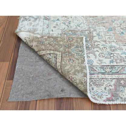 White Wash Vintage & Silver Wash Worn Wool Hand Knotted Rug Red Brown 5.10X9.5 -O060193