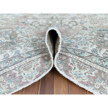 White Wash Vintage & Silver Wash Worn Wool Hand Knotted Rug Red Brown 5.10X9.5 -O060193