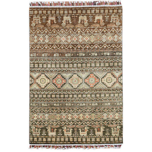 Kazak Wool Hand Knotted Rug Green No Border 4.0X5.9 -O060270