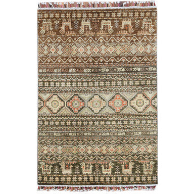 Kazak Wool Hand Knotted Rug Green No Border 4.0X5.9 -O060270