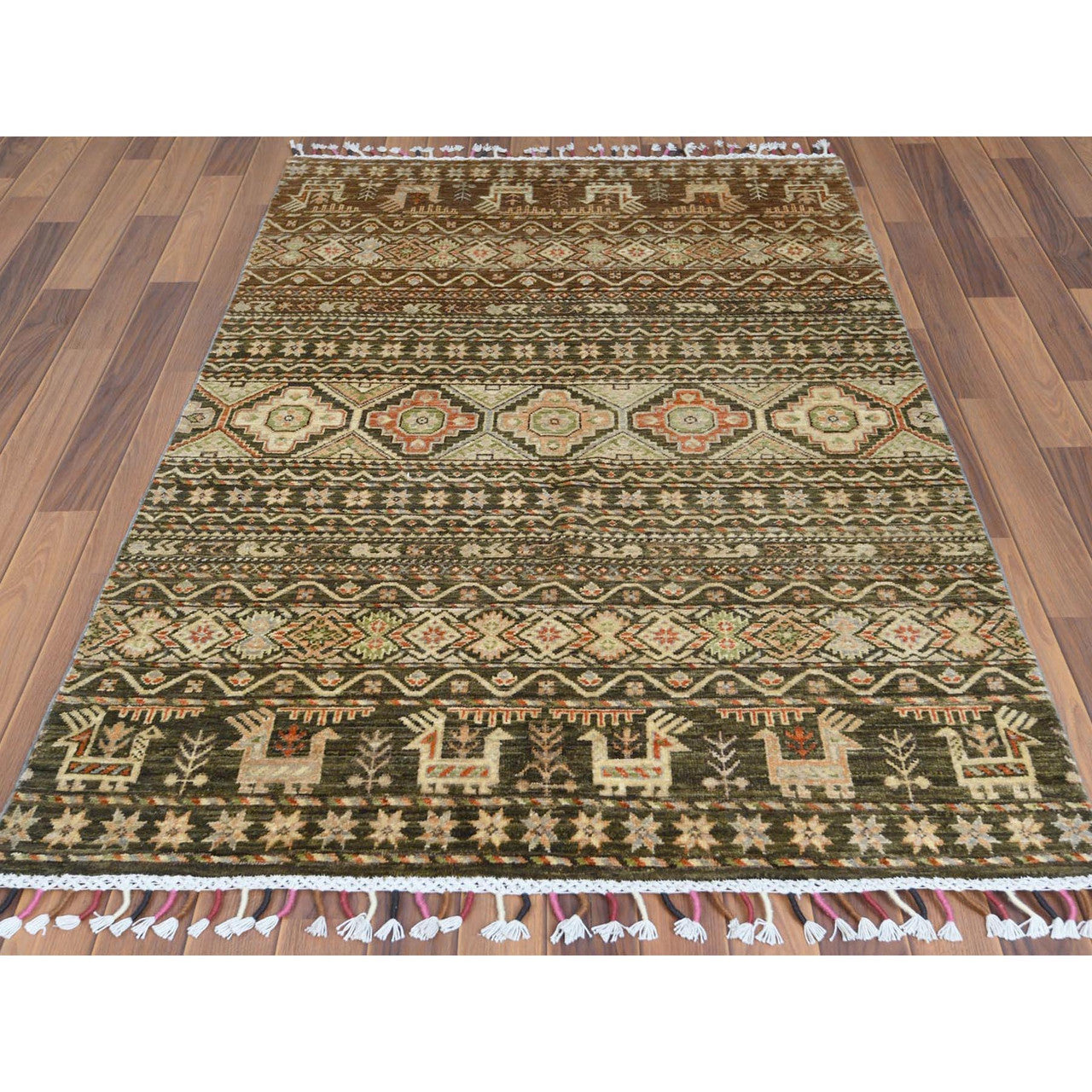 Kazak Wool Hand Knotted Rug Green No Border 4.0X5.9 -O060270