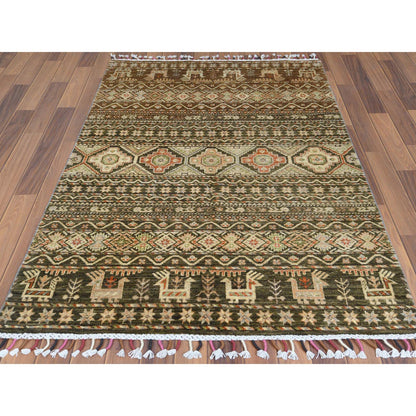 Kazak Wool Hand Knotted Rug Green No Border 4.0X5.9 -O060270