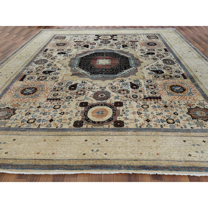 Mamluk Worn Wool Hand Knotted Rug Ivory Ivory 11.9X14.3 -O060282