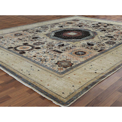 Mamluk Worn Wool Hand Knotted Rug Ivory Ivory 11.9X14.3 -O060282
