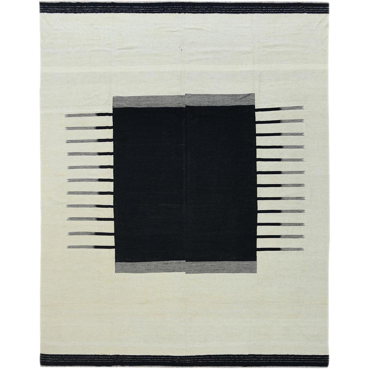 Flat Weave Wool Hand Woven Rug Black No Border 12.0X15.1 -O060302