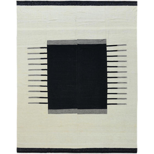 Flat Weave Wool Hand Woven Rug Black No Border 12.0X15.1 -O060302