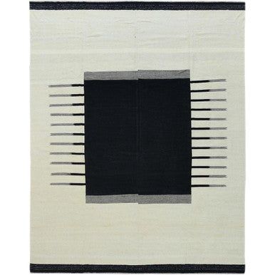 Flat Weave Wool Hand Woven Rug Black No Border 12.0X15.1 -O060302