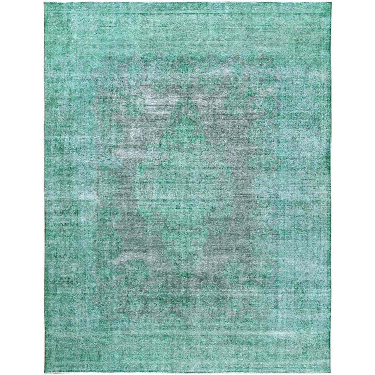 Overdyed & Vintage Worn Wool Hand Knotted Rug Green Light Green 9.7X12.5 -O060305