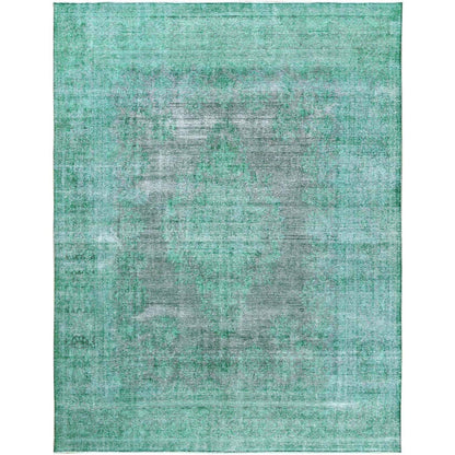 Overdyed & Vintage Worn Wool Hand Knotted Rug Green Light Green 9.7X12.5 -O060305