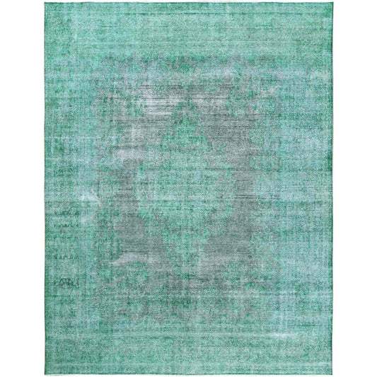 Overdyed & Vintage Worn Wool Hand Knotted Rug Green Light Green 9.7X12.5 -O060305