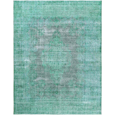 Overdyed & Vintage Worn Wool Hand Knotted Rug Green Light Green 9.7X12.5 -O060305
