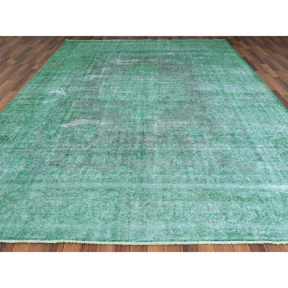 Overdyed & Vintage Worn Wool Hand Knotted Rug Green Light Green 9.7X12.5 -O060305