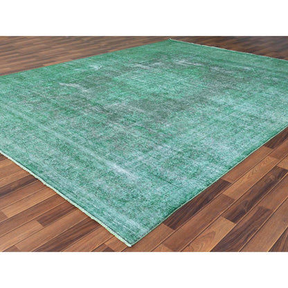 Overdyed & Vintage Worn Wool Hand Knotted Rug Green Light Green 9.7X12.5 -O060305