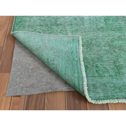 Overdyed & Vintage Worn Wool Hand Knotted Rug Green Light Green 9.7X12.5 -O060305