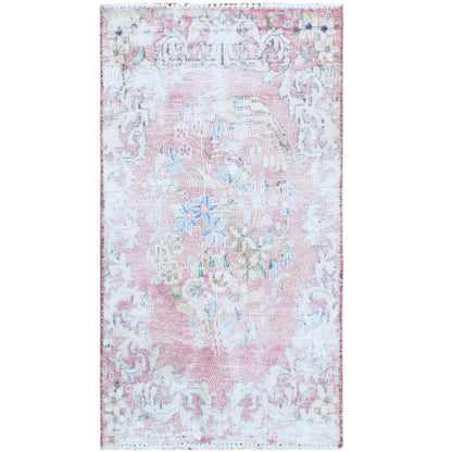 Overdyed & Vintage Worn Wool Hand Knotted Rug Red No Border 1.10X3.4 -O060462