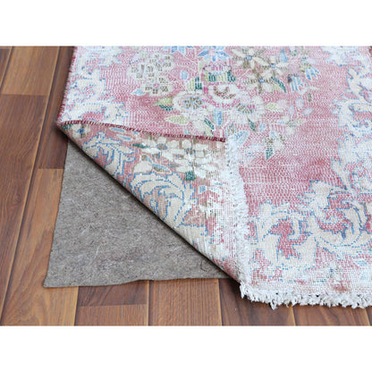 Overdyed & Vintage Worn Wool Hand Knotted Rug Red No Border 1.10X3.4 -O060462