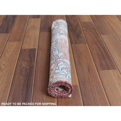 Overdyed & Vintage Worn Wool Hand Knotted Rug Red No Border 1.10X3.4 -O060462