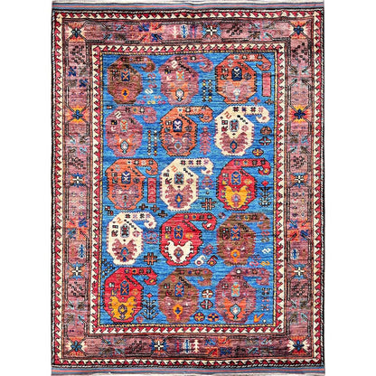 Kazak Wool Hand Knotted Rug Blue 4.4x5.9 -O0604