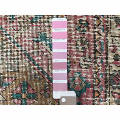 Overdyed & Vintage Worn Wool Hand Knotted Rug Red Ivory 3.10X10.3 -O060505