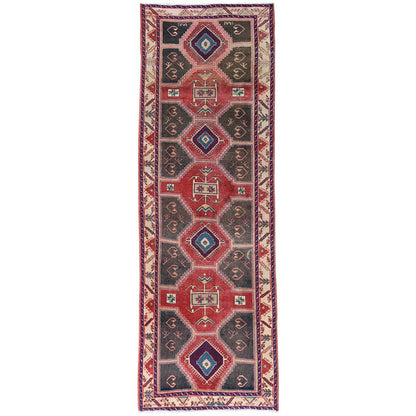 Overdyed & Vintage Worn Wool Hand Knotted Rug Red Ivory 3.9X10.9 -O060510
