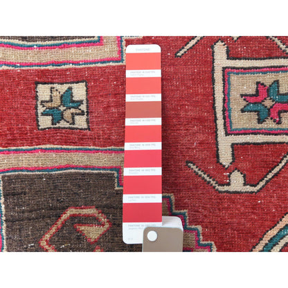 Overdyed & Vintage Worn Wool Hand Knotted Rug Red Ivory 3.9X10.9 -O060510