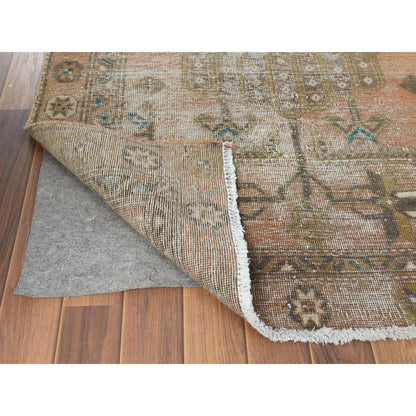 Overdyed & Vintage Worn Wool Hand Knotted Rug Brown Peach 3.4X10.8 -O060514