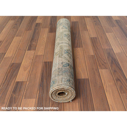 Overdyed & Vintage Worn Wool Hand Knotted Rug Brown Peach 3.4X10.8 -O060514