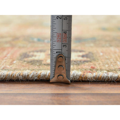 Overdyed & Vintage Worn Wool Hand Knotted Rug Brown Peach 3.4X10.8 -O060514