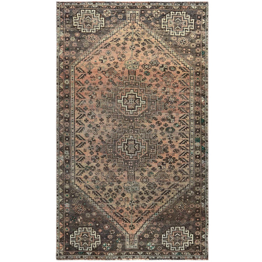 Overdyed & Vintage Worn Wool Hand Knotted Rug Brown Brown 4.4X7.5 -O060551