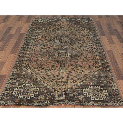 Overdyed & Vintage Worn Wool Hand Knotted Rug Brown Brown 4.4X7.5 -O060551