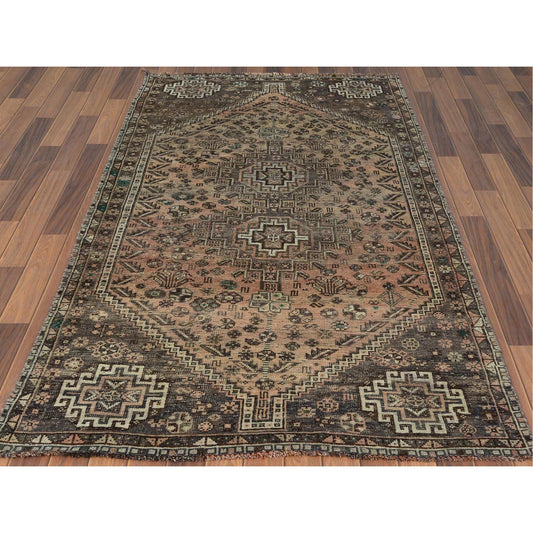 Overdyed & Vintage Worn Wool Hand Knotted Rug Brown Brown 4.4X7.5 -O060551