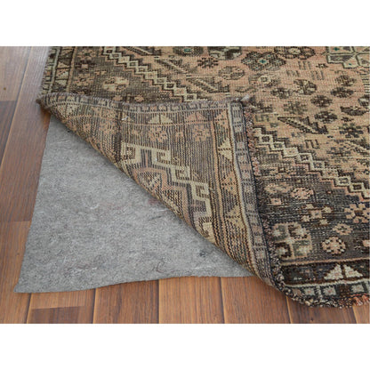 Overdyed & Vintage Worn Wool Hand Knotted Rug Brown Brown 4.4X7.5 -O060551
