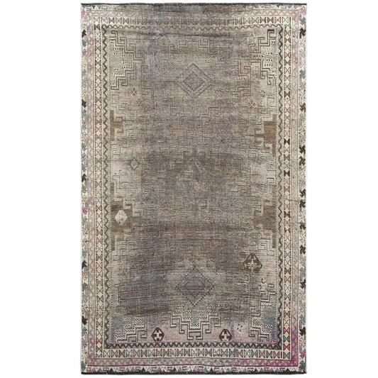 Overdyed & Vintage Worn Wool Hand Knotted Rug Beige Beige 4.5X7.2 -O060553