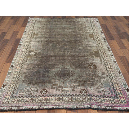 Overdyed & Vintage Worn Wool Hand Knotted Rug Beige Beige 4.5X7.2 -O060553