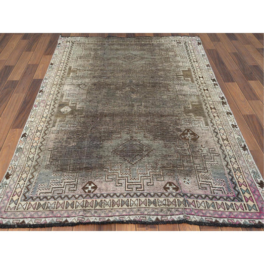Overdyed & Vintage Worn Wool Hand Knotted Rug Beige Beige 4.5X7.2 -O060553