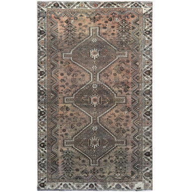 Overdyed & Vintage Worn Wool Hand Knotted Rug Brown Ivory 4.8X7.7 -O060575
