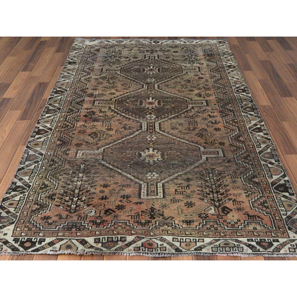 Overdyed & Vintage Worn Wool Hand Knotted Rug Brown Ivory 4.8X7.7 -O060575