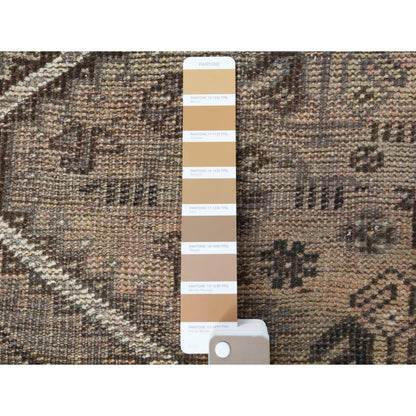 Overdyed & Vintage Worn Wool Hand Knotted Rug Brown Ivory 4.8X7.7 -O060575