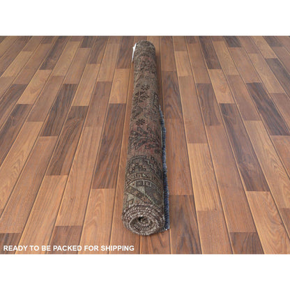 Overdyed & Vintage Worn Wool Hand Knotted Rug Brown Ivory 4.8X7.7 -O060575