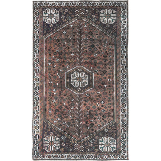 Overdyed & Vintage Worn Wool Hand Knotted Rug Red Ivory 4.8X8.2 -O060592